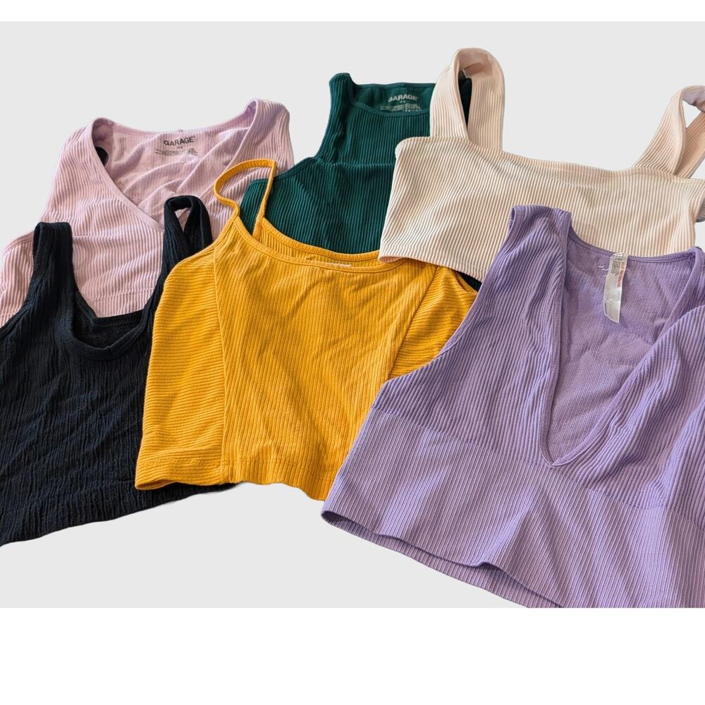 Women's Ribbed Crop Top Tank Bundle 6 Pieces Size Small Garage UO H&M